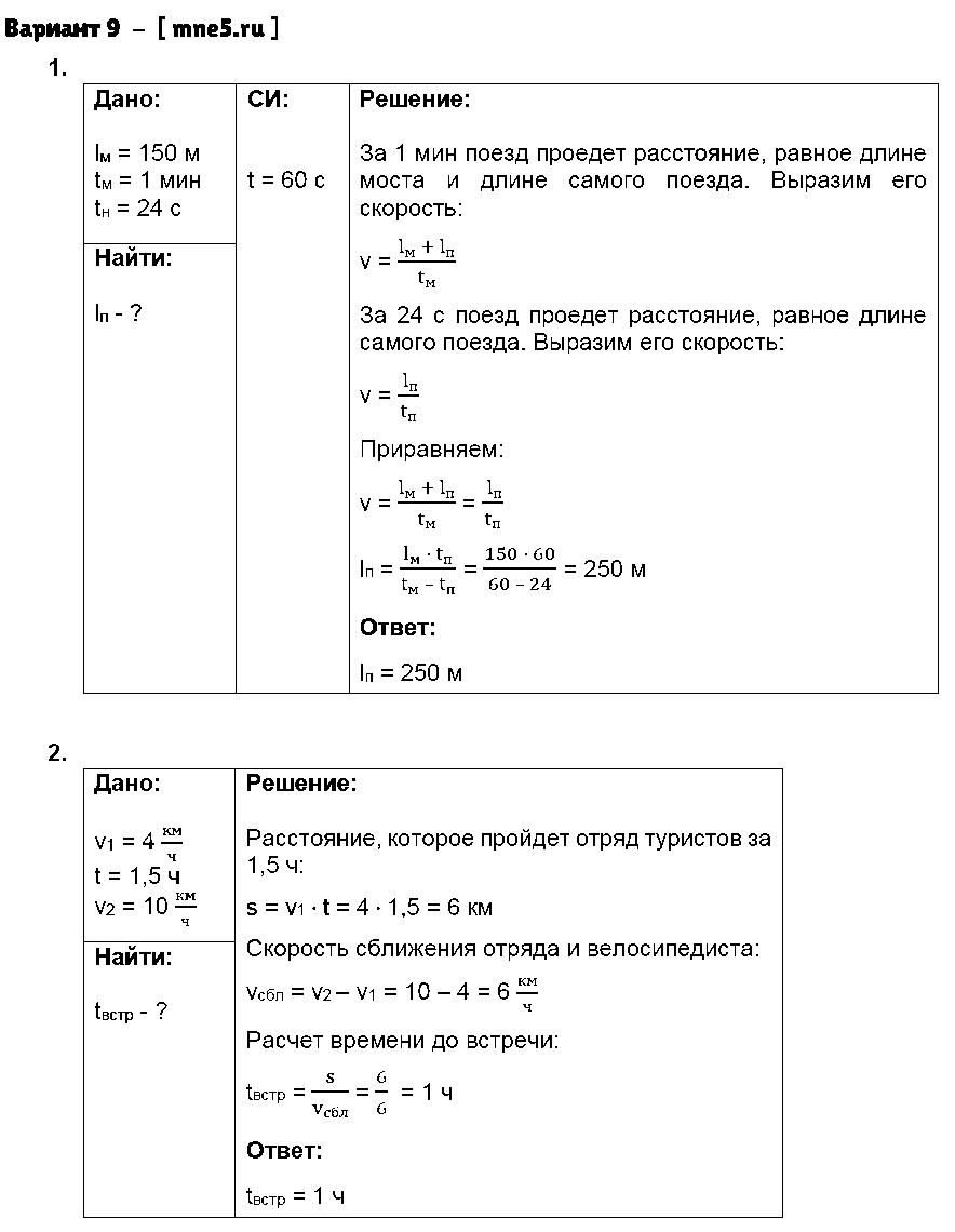 ГДЗ Физика 9 класс - Вариант 9