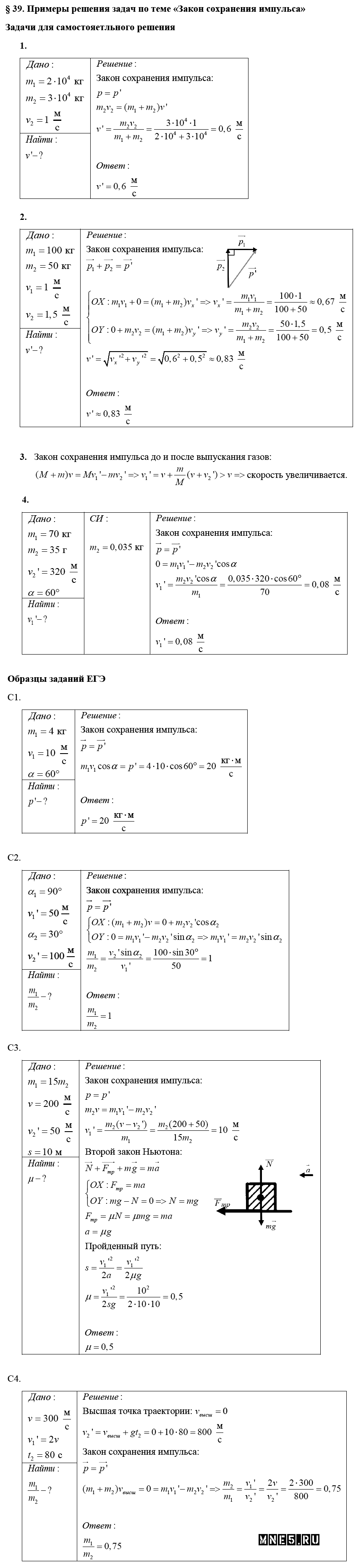 ГДЗ Физика 10 класс - §39. Примеры решения задач по теме - Закон сохранения импульса