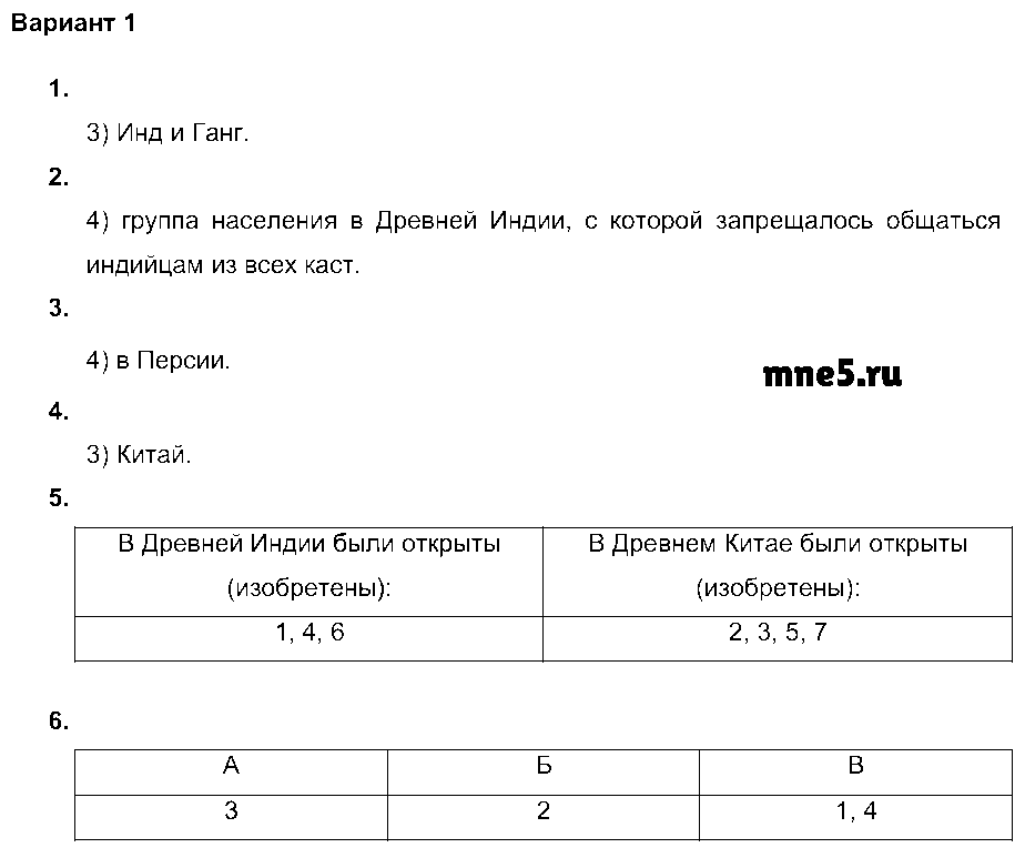 ГДЗ История 5 класс - Вариант 1