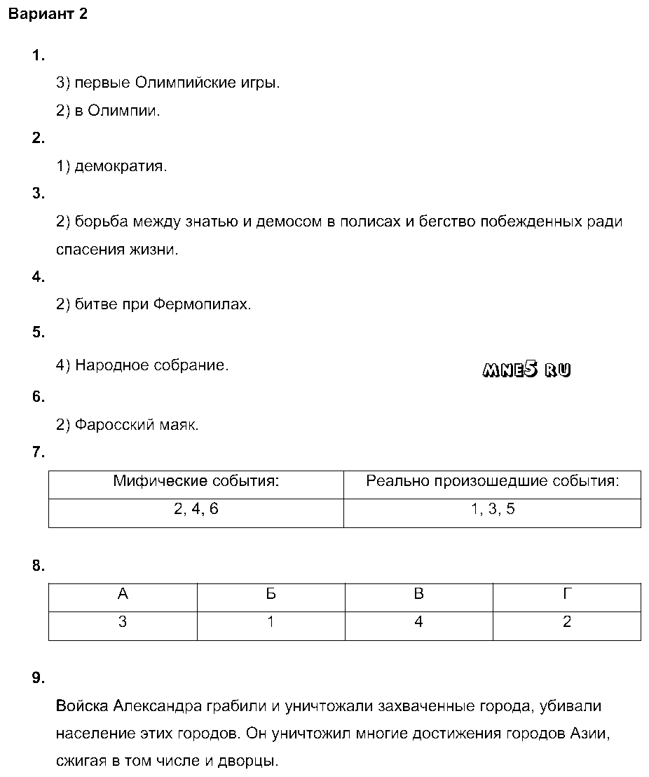 ГДЗ История 5 класс - Вариант 2