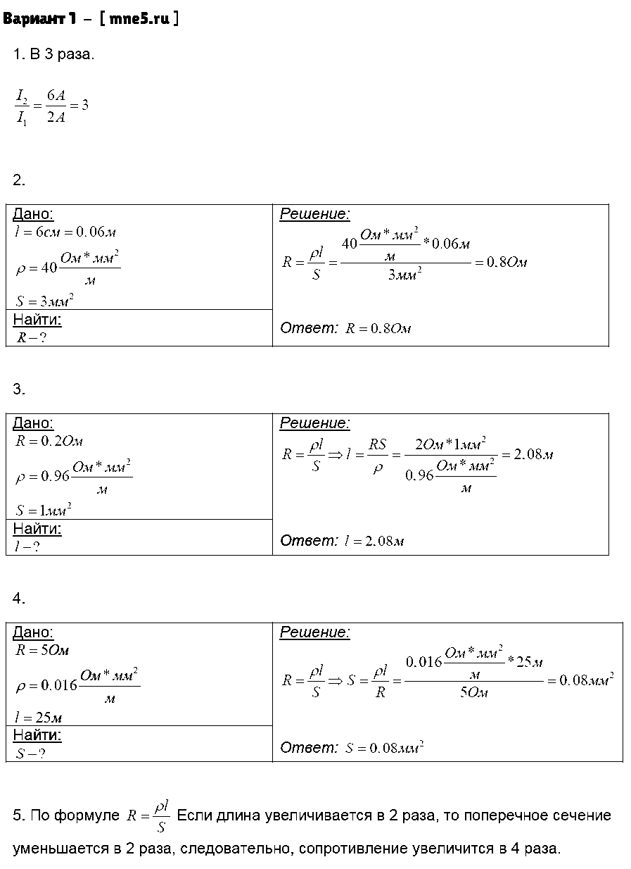 ГДЗ Физика 8 класс - Вариант 1