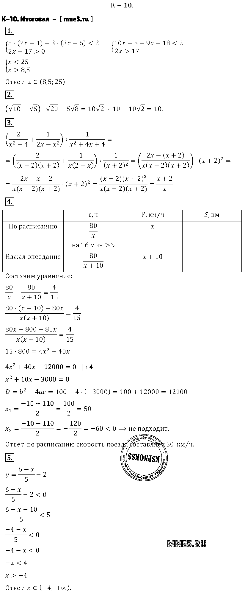 ГДЗ Алгебра 8 класс - K-10. Итоговая