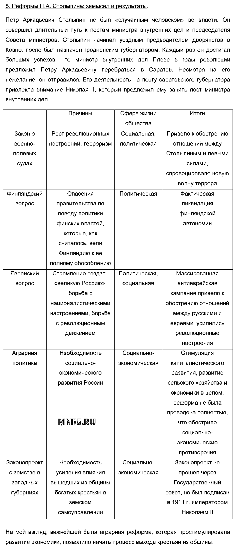 ГДЗ История 9 класс - Реформы П. А. Столыпина замысел и результаты
