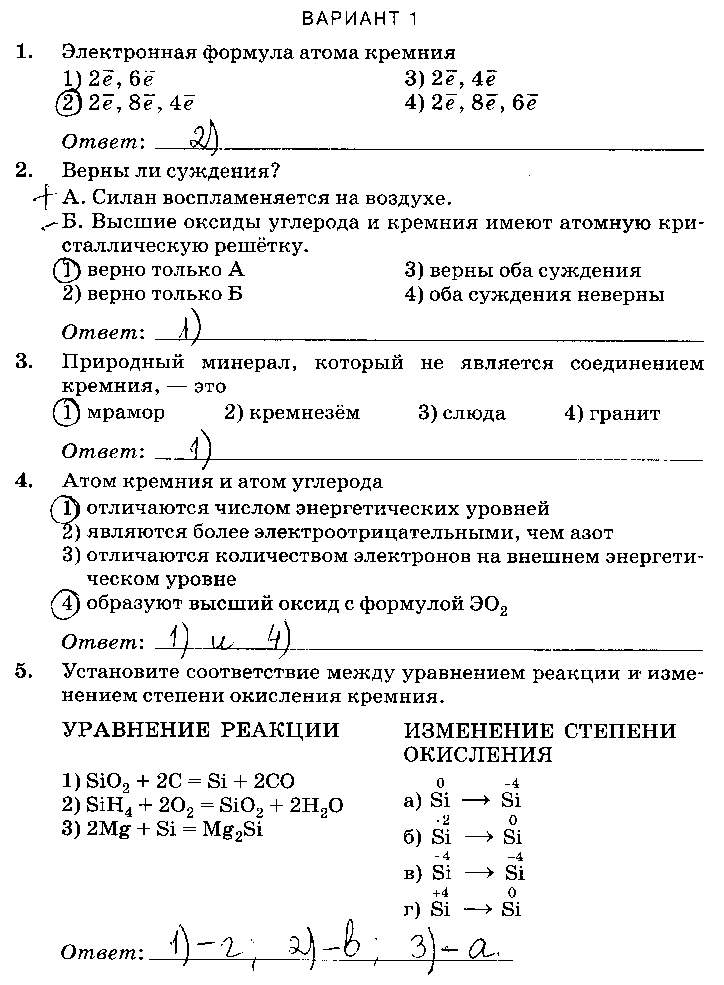 ГДЗ Химия 9 класс - Вариант 1