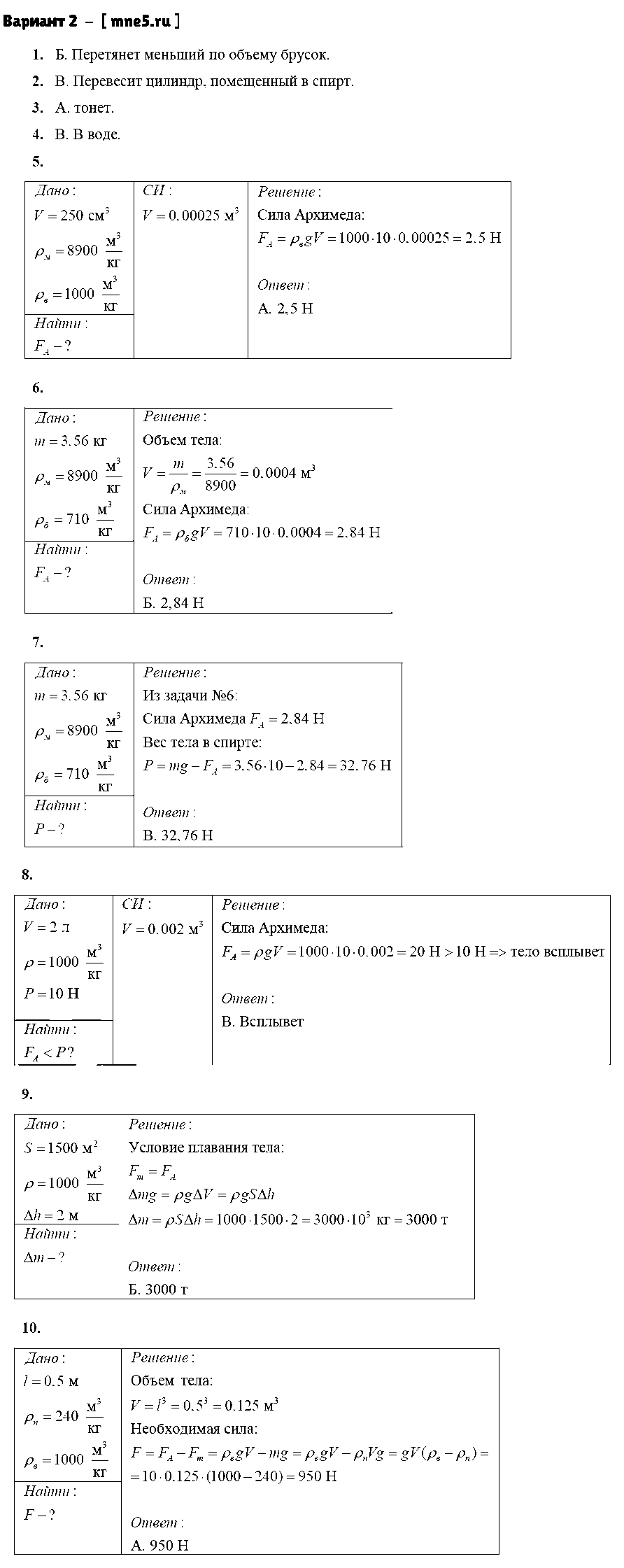 ГДЗ Физика 7 класс - Вариант 2
