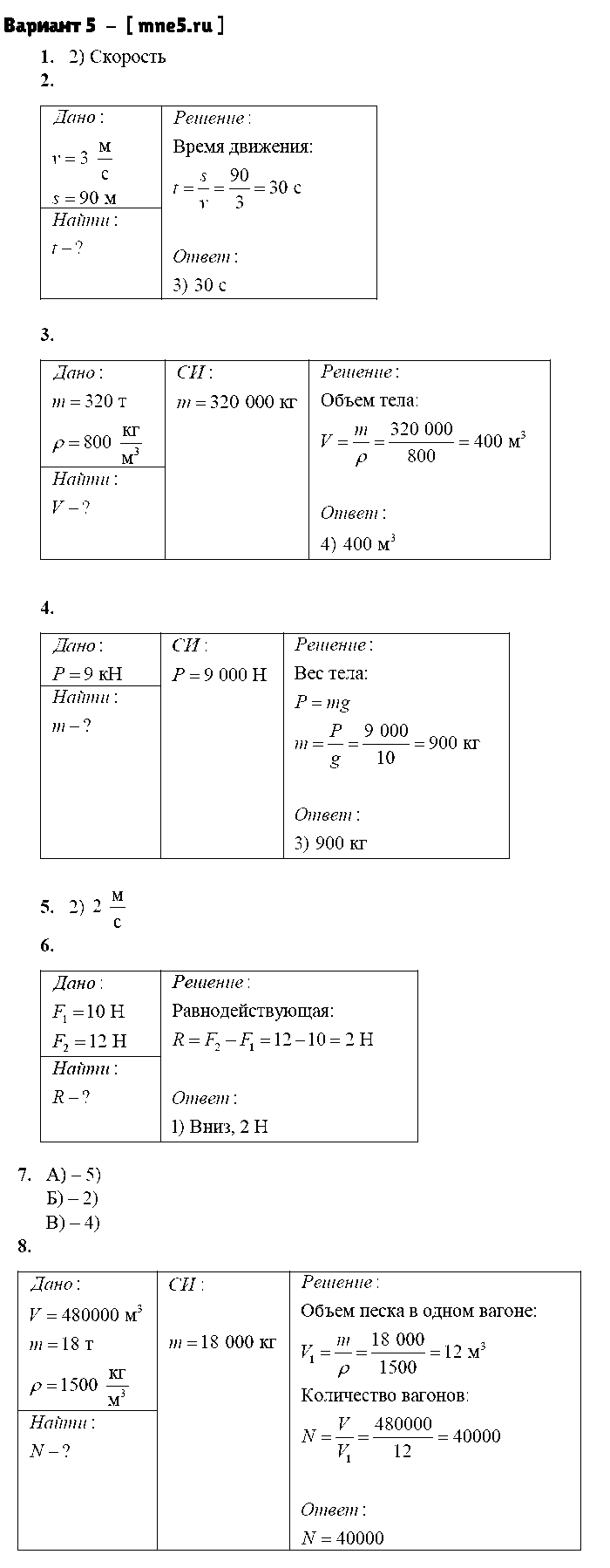 ГДЗ Физика 7 класс - Вариант 5