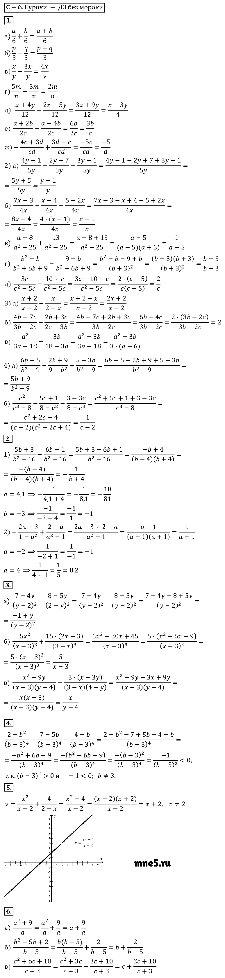 ГДЗ Алгебра 8 класс - С-6(6). Сложение и вычитание дробей с одинаковыми знаменателями