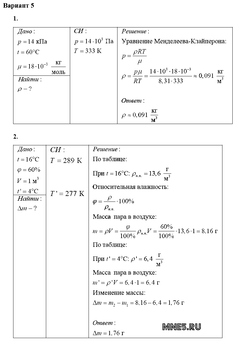 ГДЗ Физика 10 класс - Вариант 5