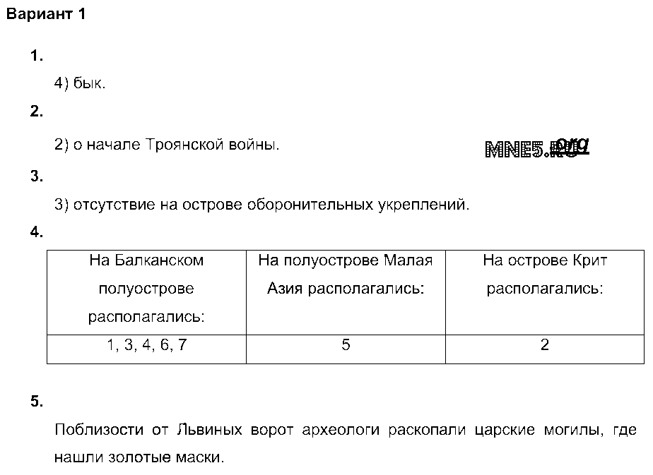 ГДЗ История 5 класс - Вариант 1