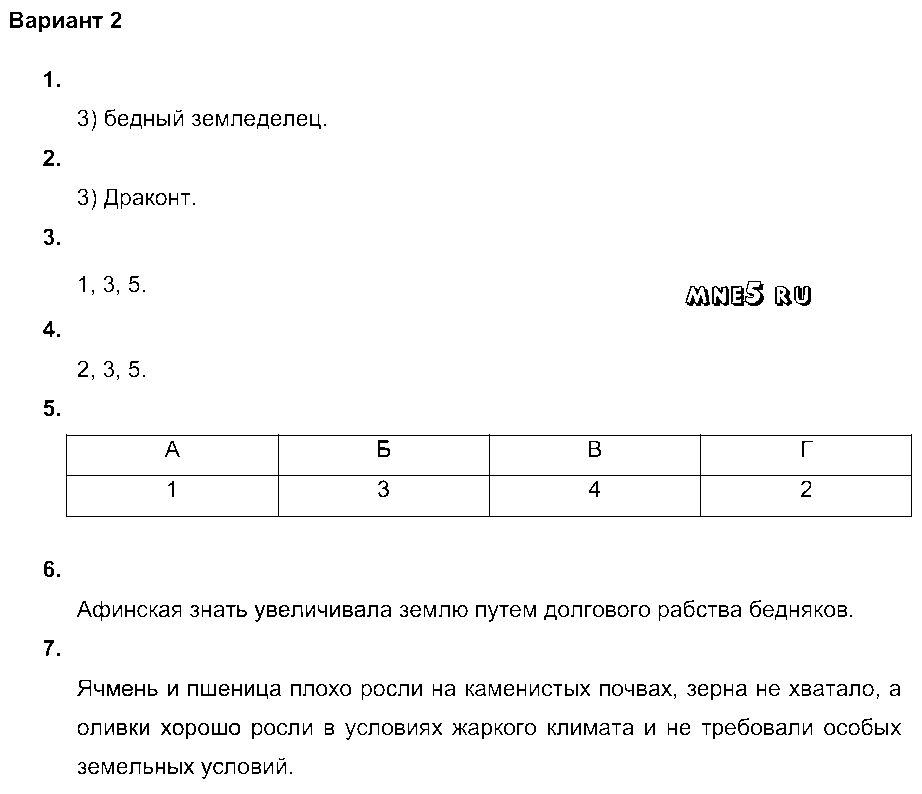 ГДЗ История 5 класс - Вариант 2