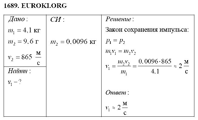 ГДЗ Физика 9 класс - 1689