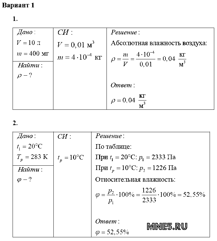 ГДЗ Физика 10 класс - Вариант 1
