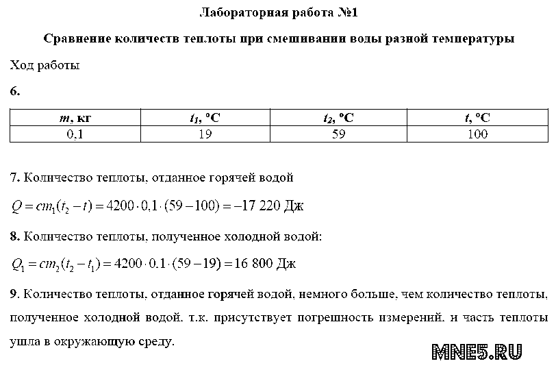 ГДЗ Физика 8 класс - ЛР-1. Сравнение количеств теплоты при смешивании воды разной температуры
