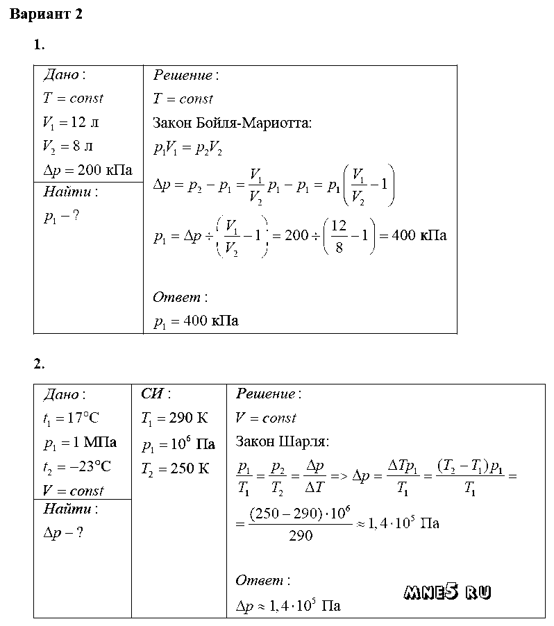 ГДЗ Физика 10 класс - Вариант 2