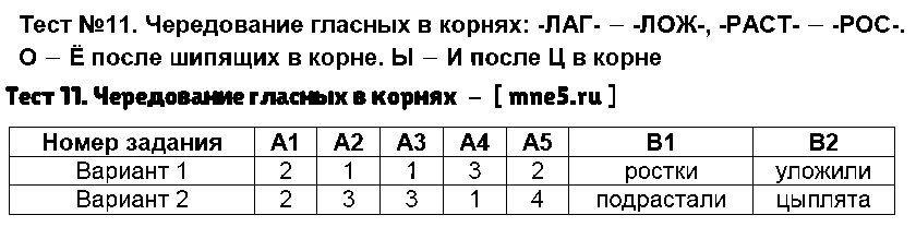 ГДЗ Русский язык 5 класс - Тест 11. Чередование гласных в корнях