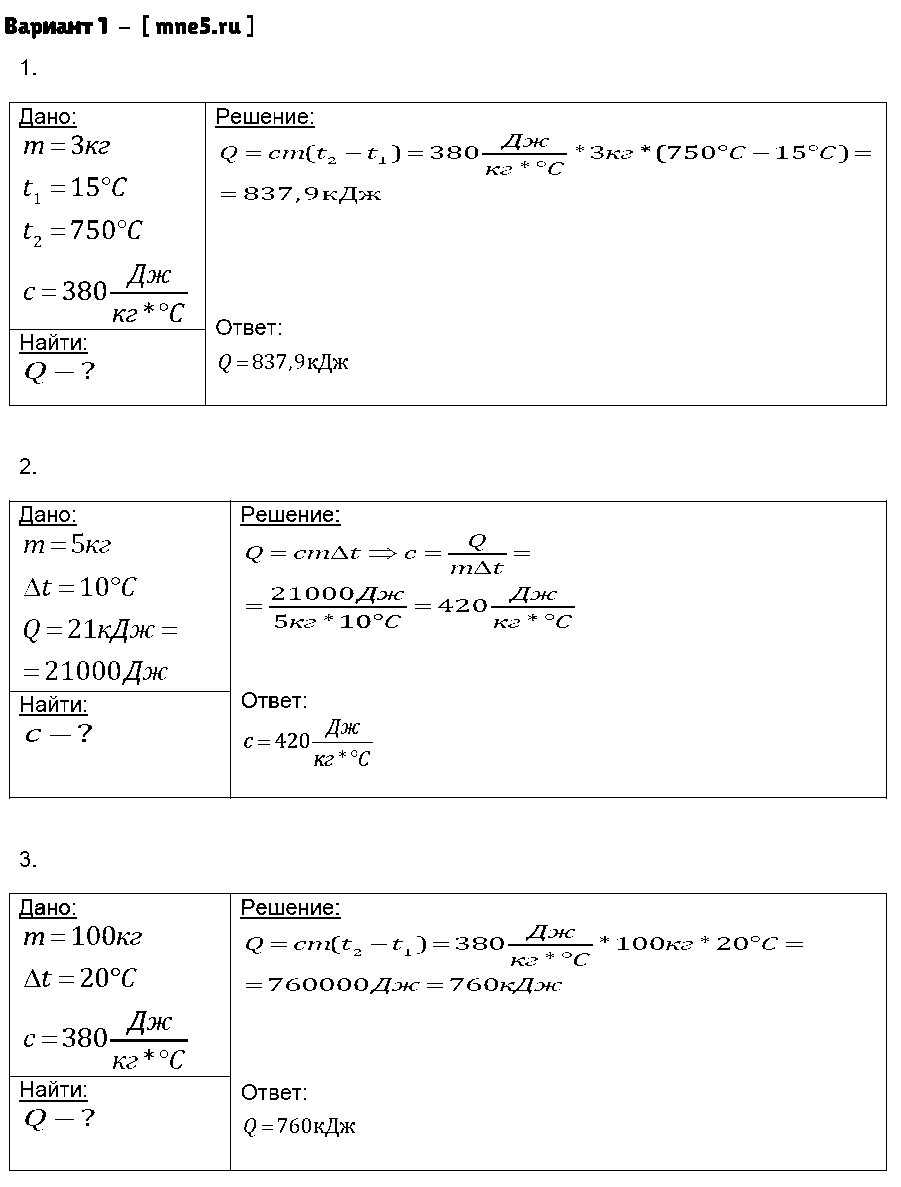 ГДЗ Физика 8 класс - Вариант 1